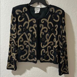 Vintage Stenay Black Jacket,  Gold beaded and sequined.